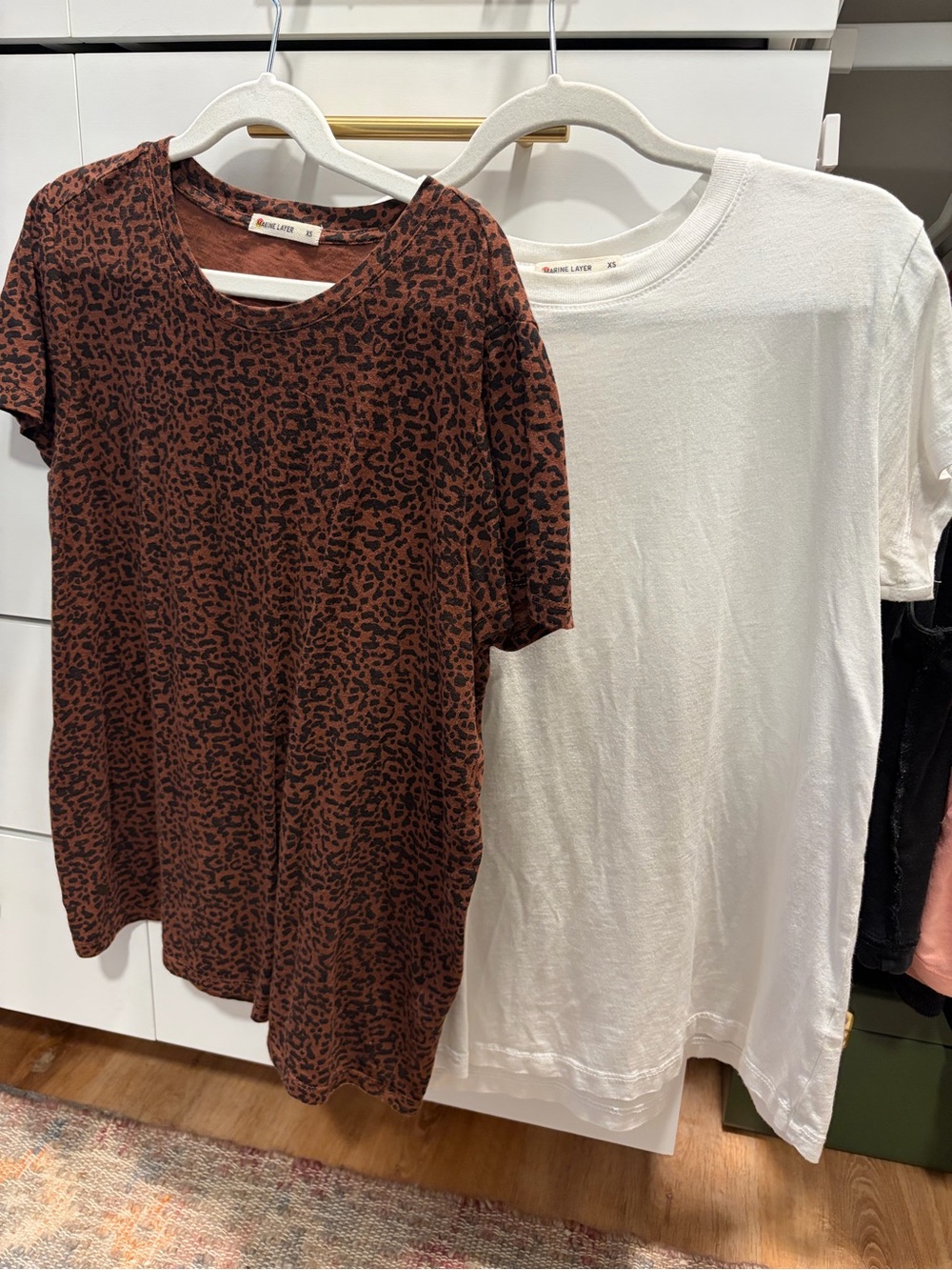 Marine Layer Leopard Print Tee and White Crew